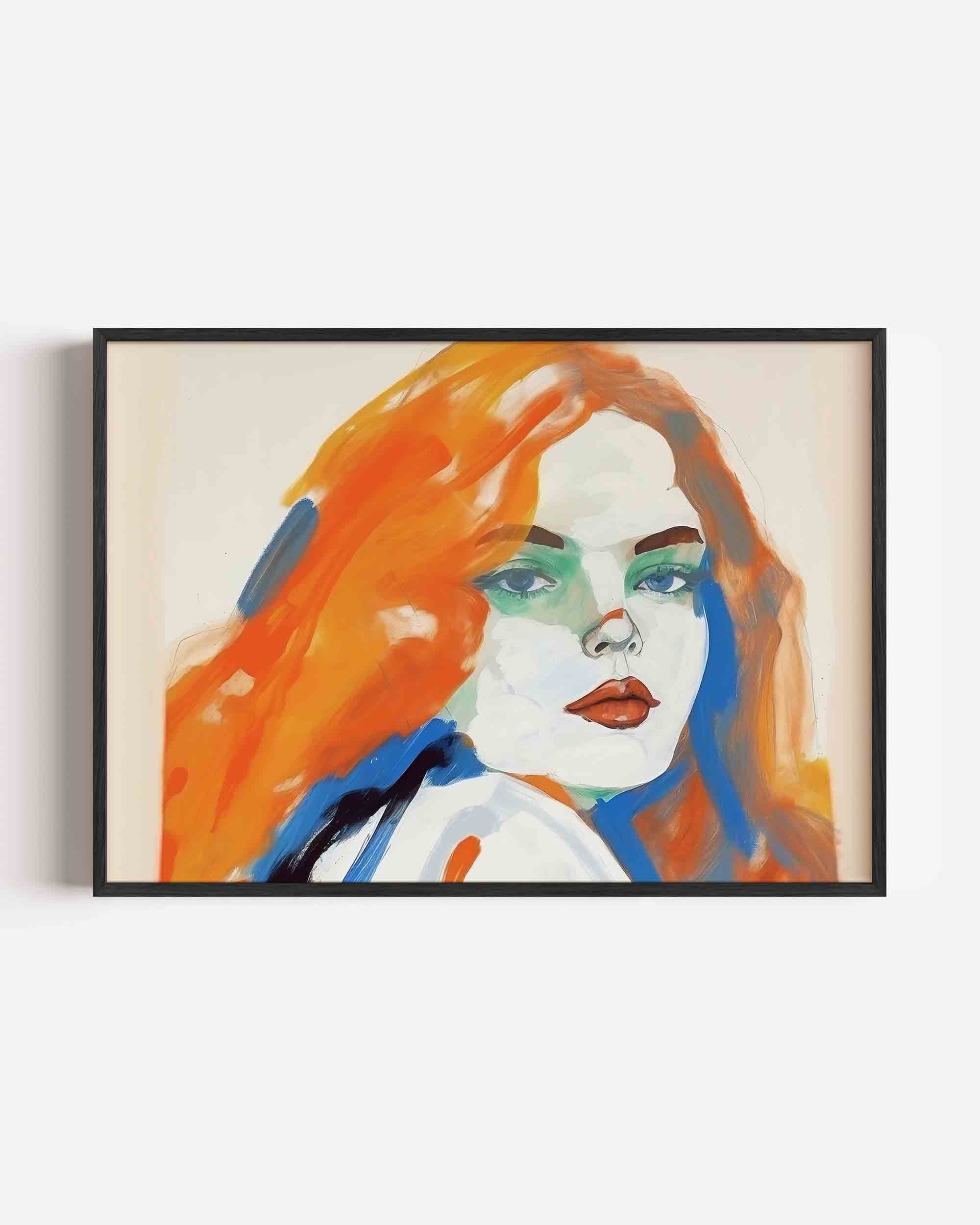 Portret met oranje en blauwe accenten Poster