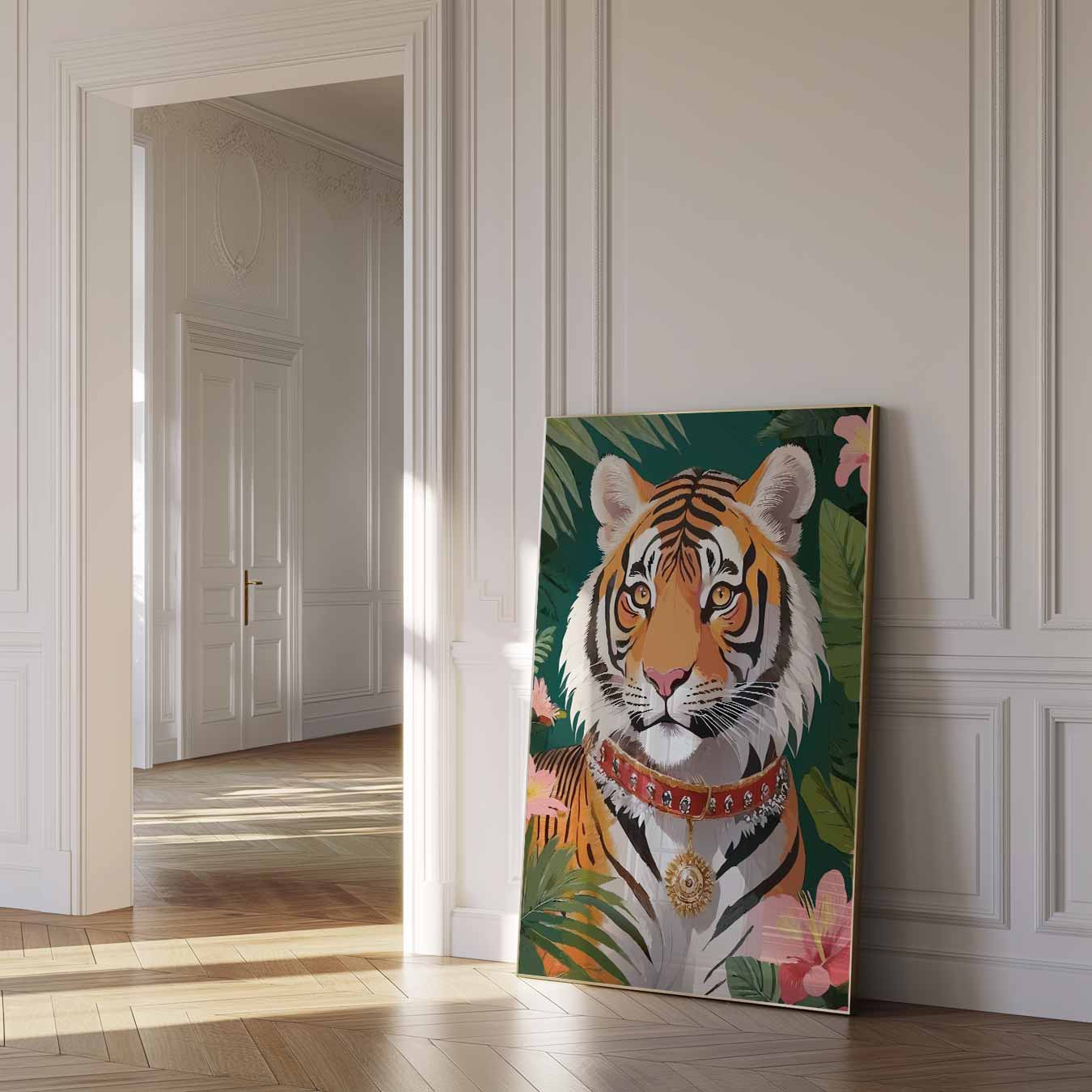 Elegante Tijger in Tropisch Paradijs Poster-WallArtistic