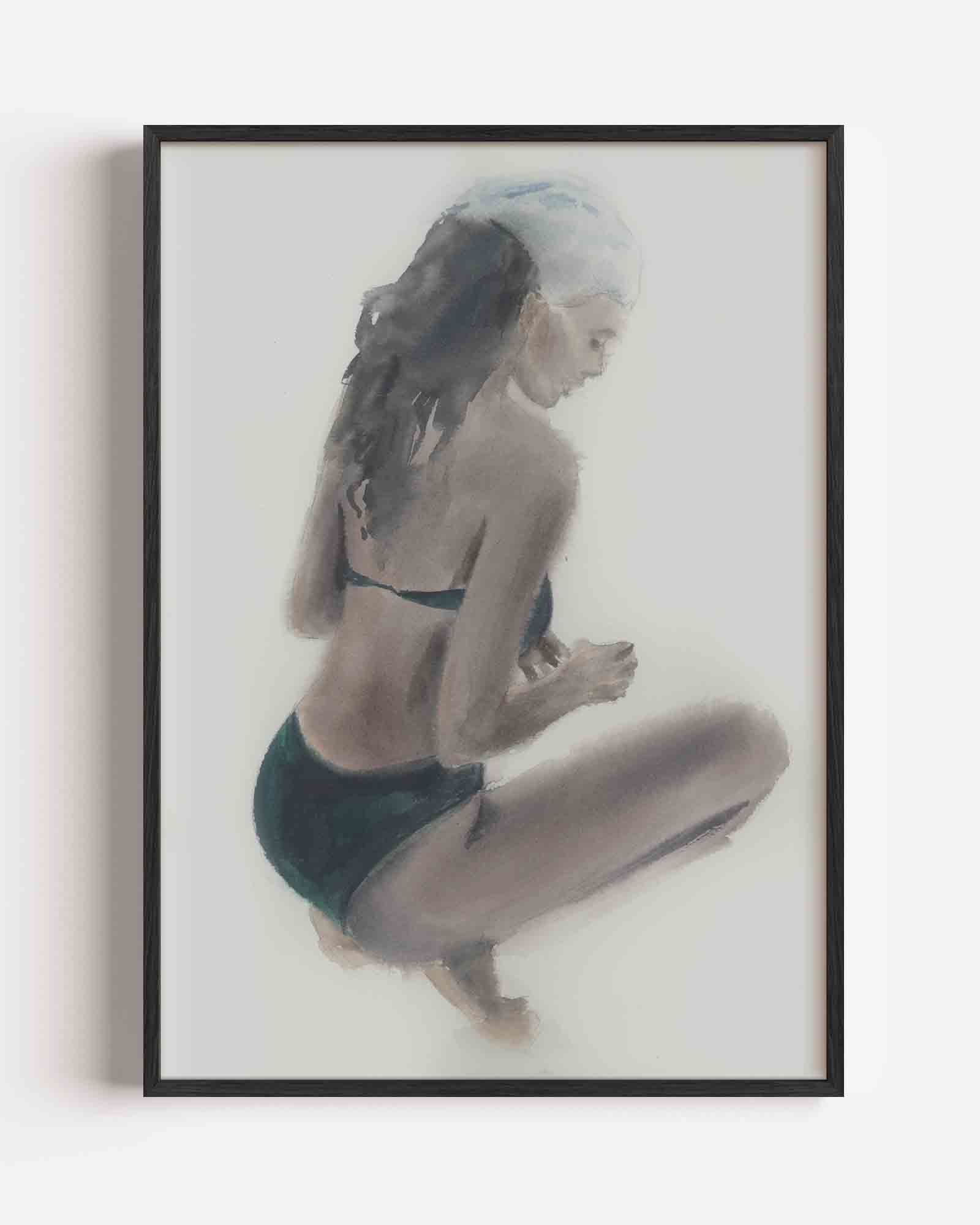 Zittende zwemmer Poster