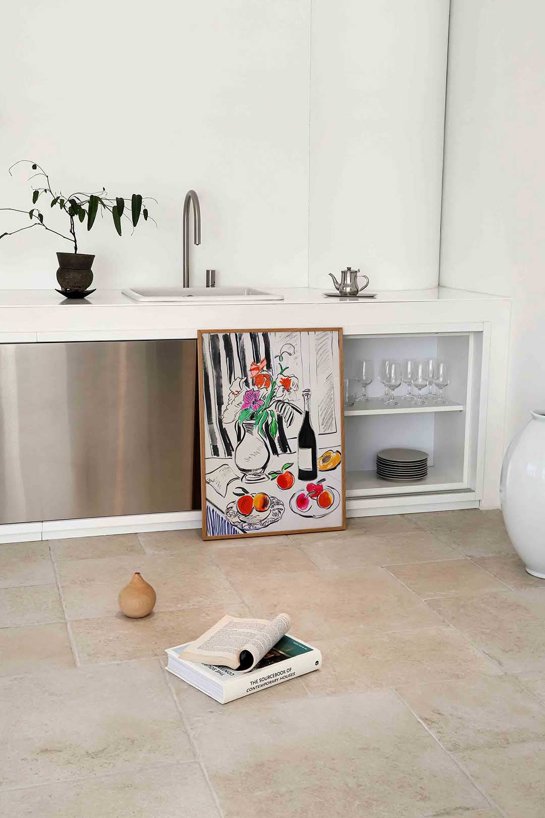 Bloemen en fruit op tafel Poster