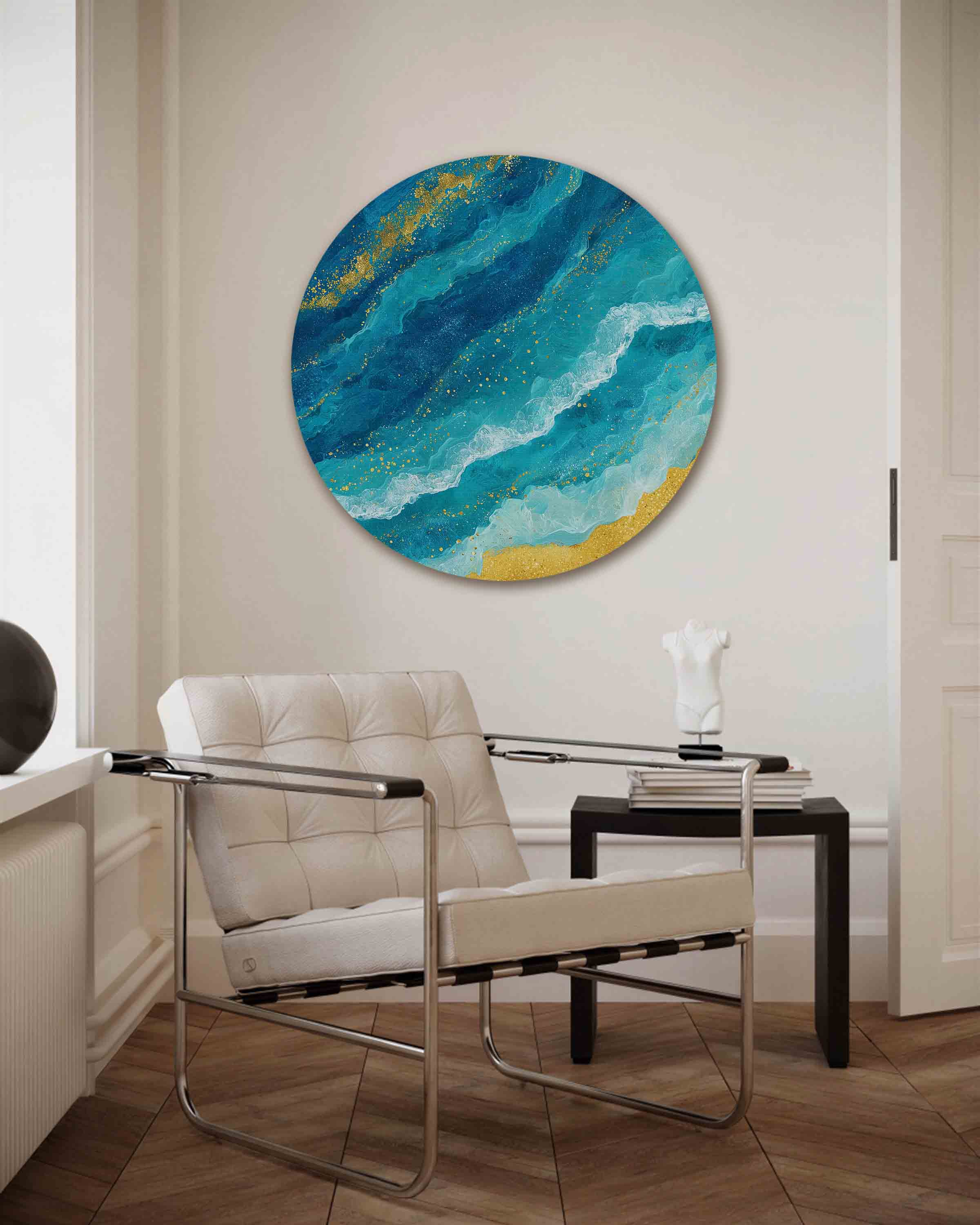 Golvende blauwe en gouden Muurcirkel