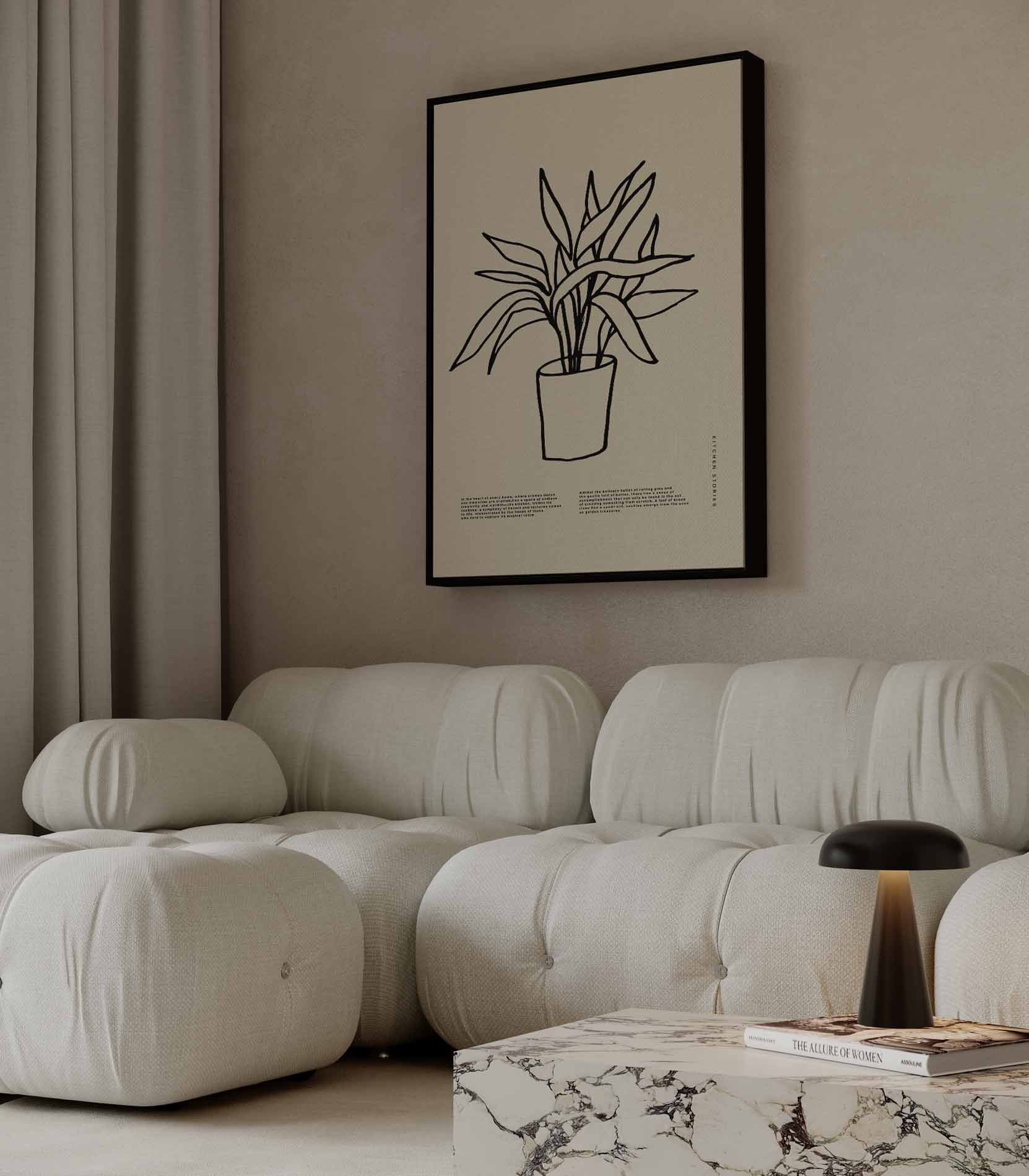 Simpele Plantenillustratie op Beigekleurige Achtergrond Kunstwerk-canvas-dibond-plexiglas-wanddecoratie-WallArtistic