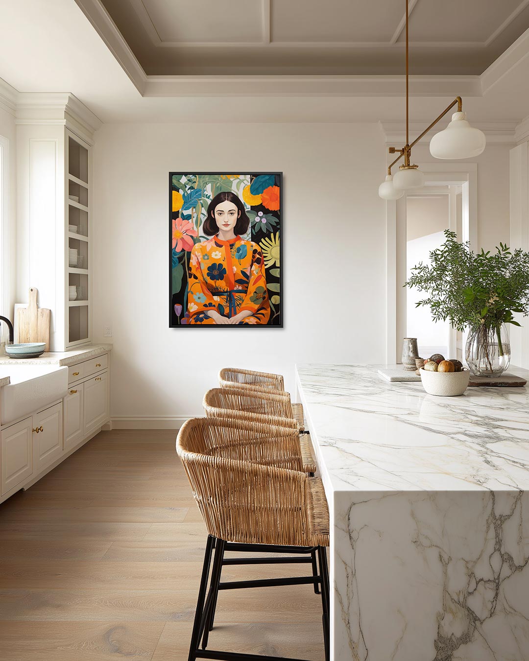 Bloemen en vrouw Kunstwerk
