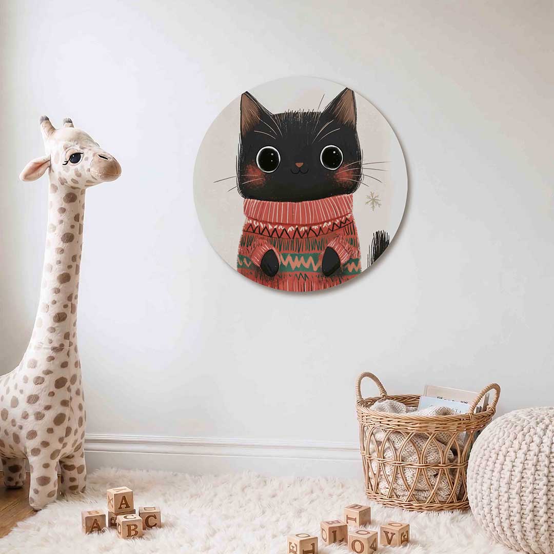 Zwarte kat met trui Muurcirkel