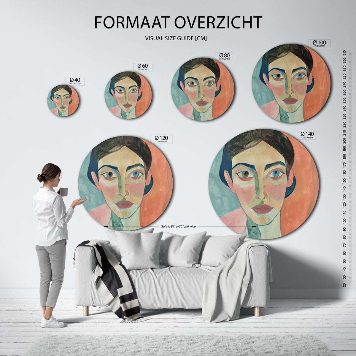 Portret met kleurrijke achtergrond Muurcirkel