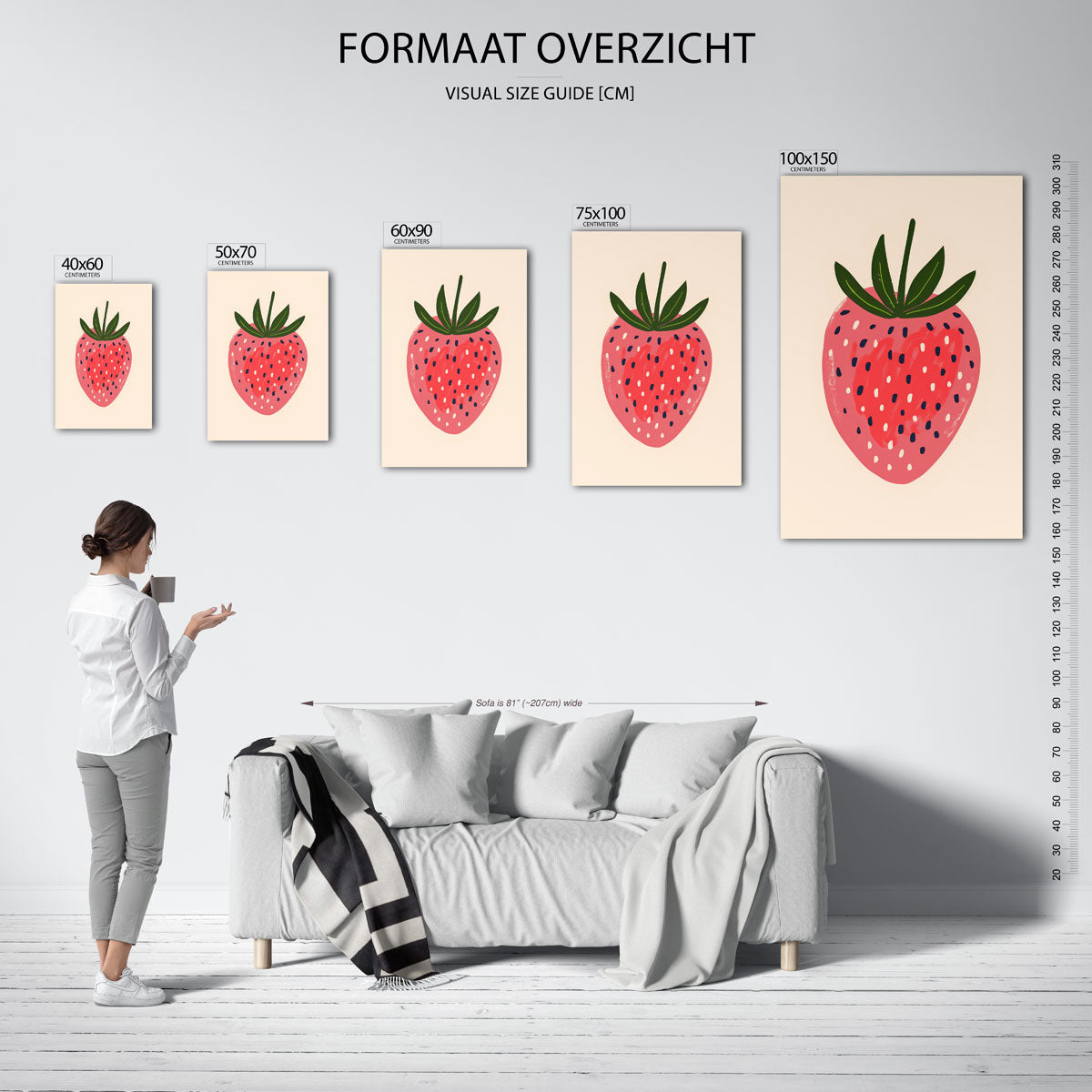 Speelse aardbei illustratie Kunstwerk