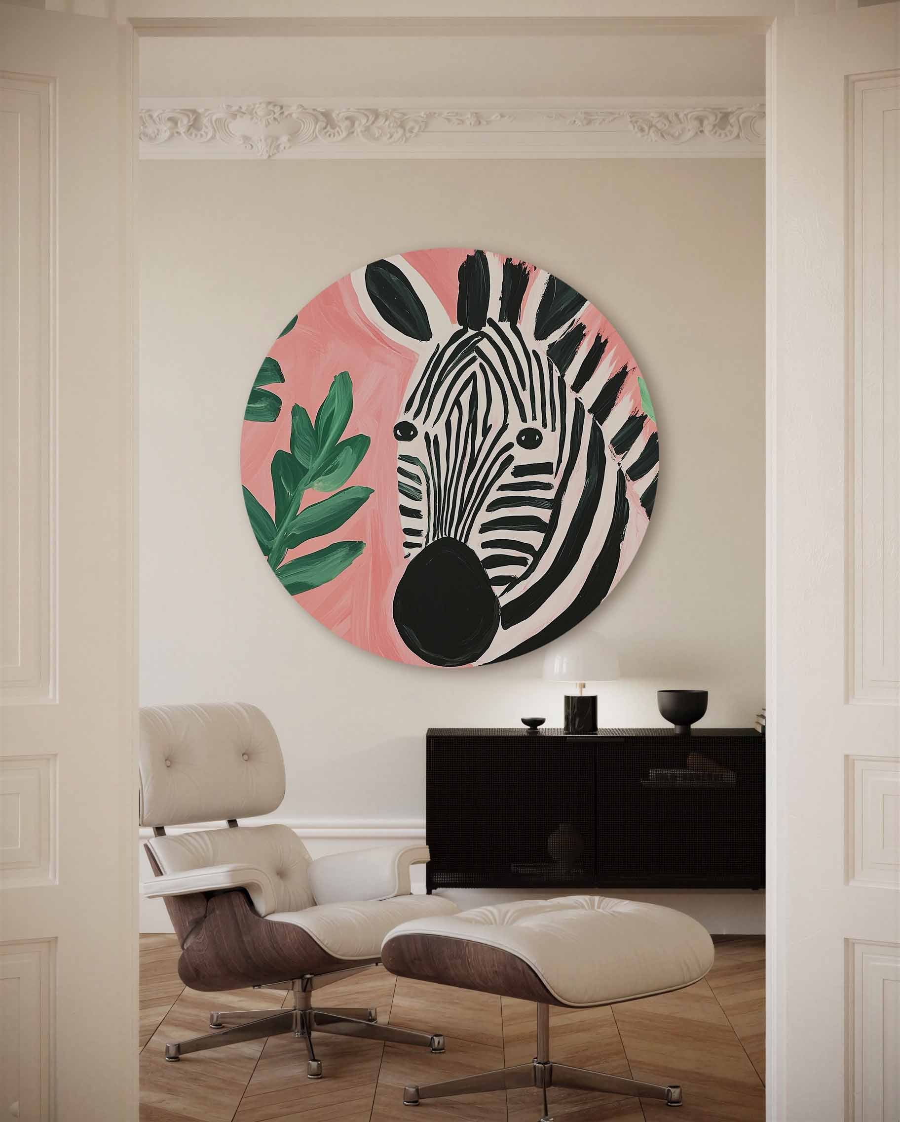 Zebra en bladeren Muurcirkel