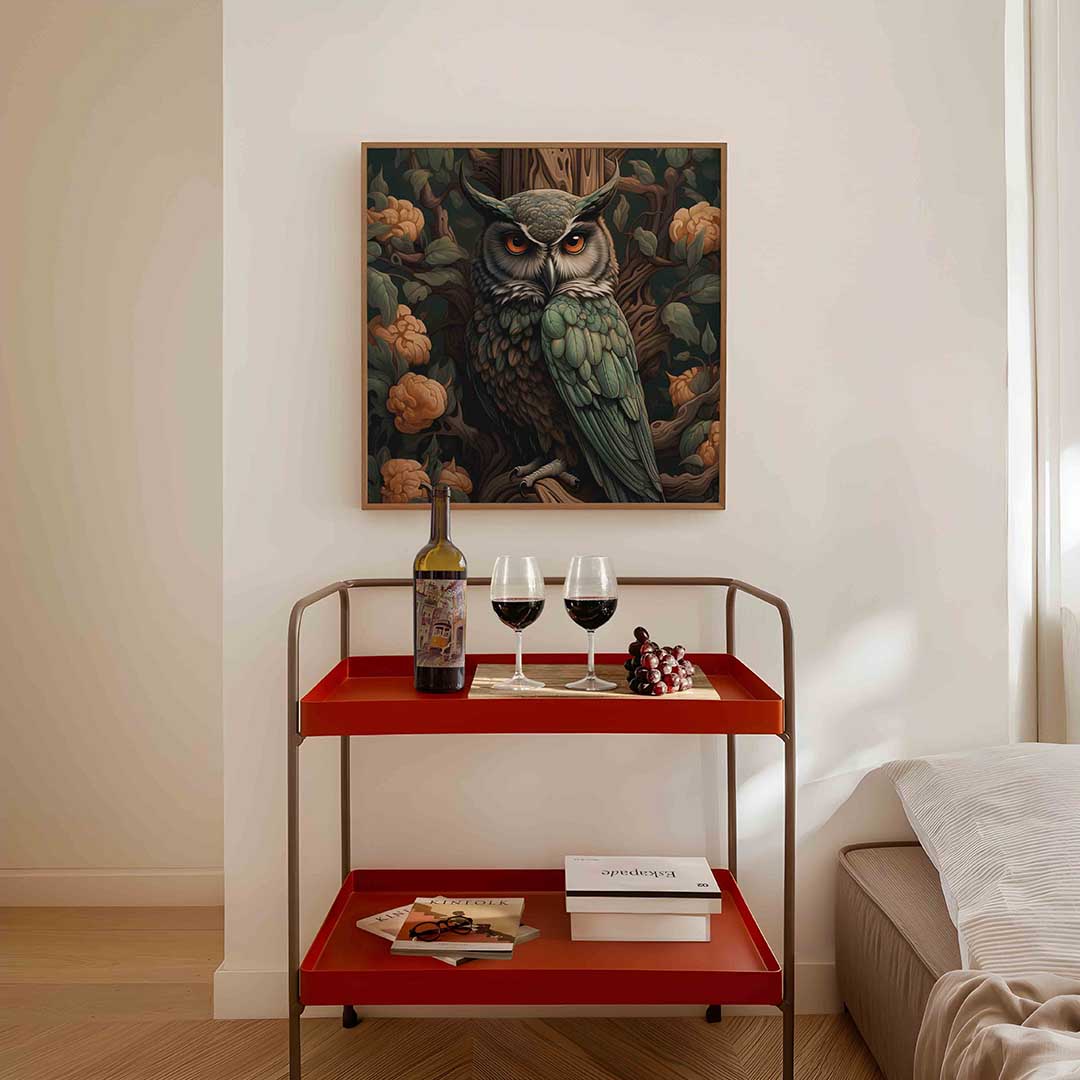 Uil en bloemen Poster