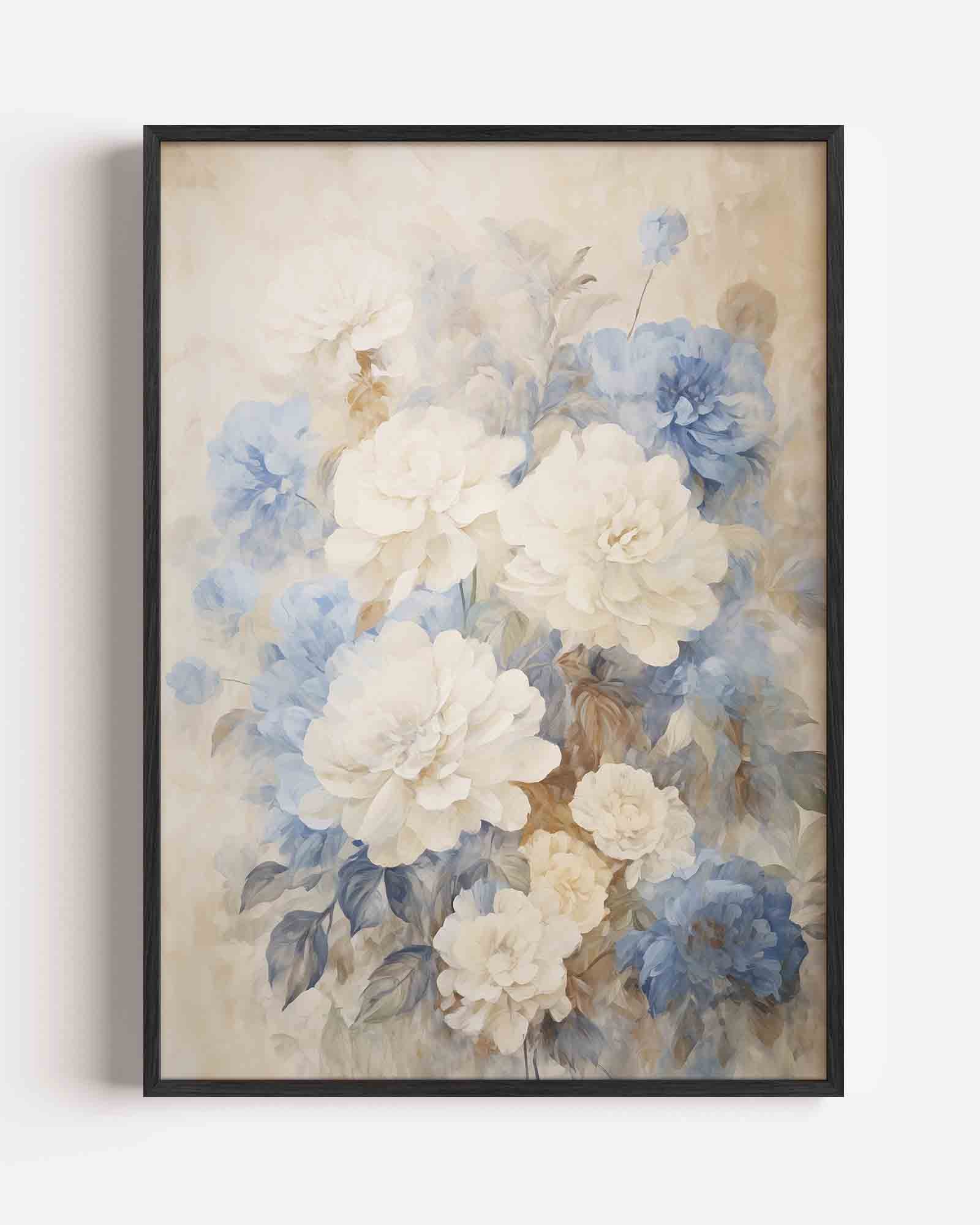 Bloemen in blauw en wit Poster