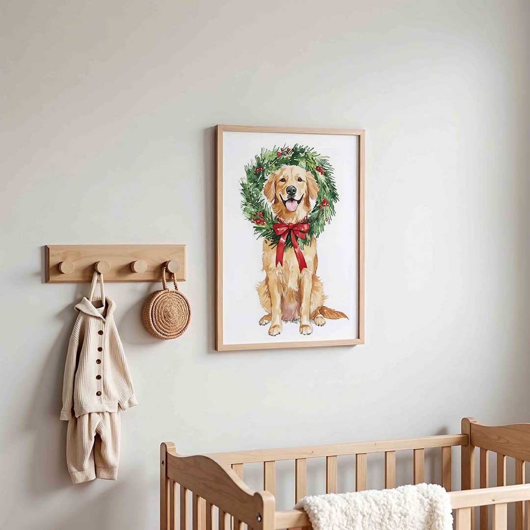 Hond met kerstkrans Poster