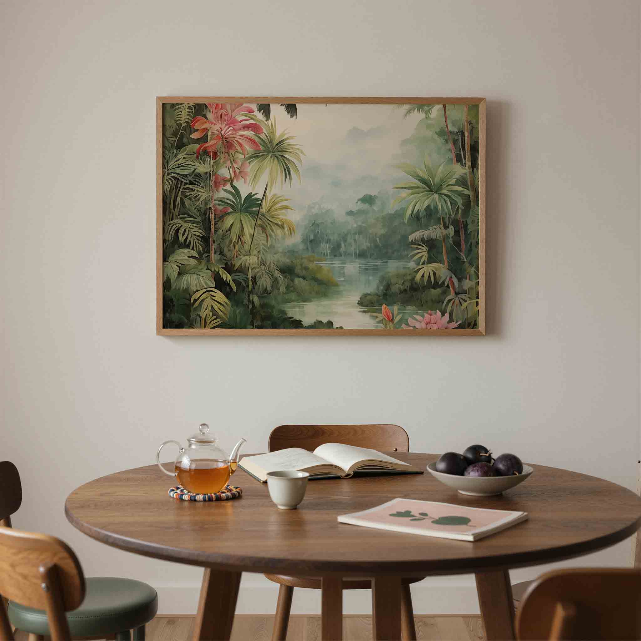 Tropische planten en mistige rivier Poster