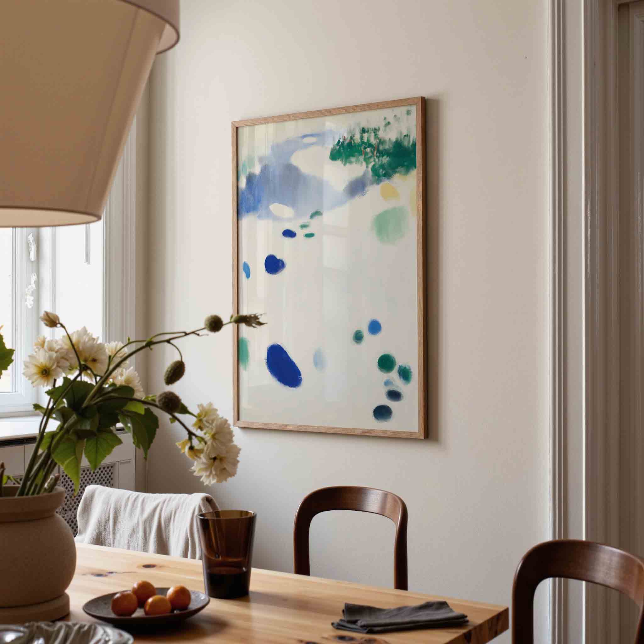 Abstracte blauwe en groene vormen Poster