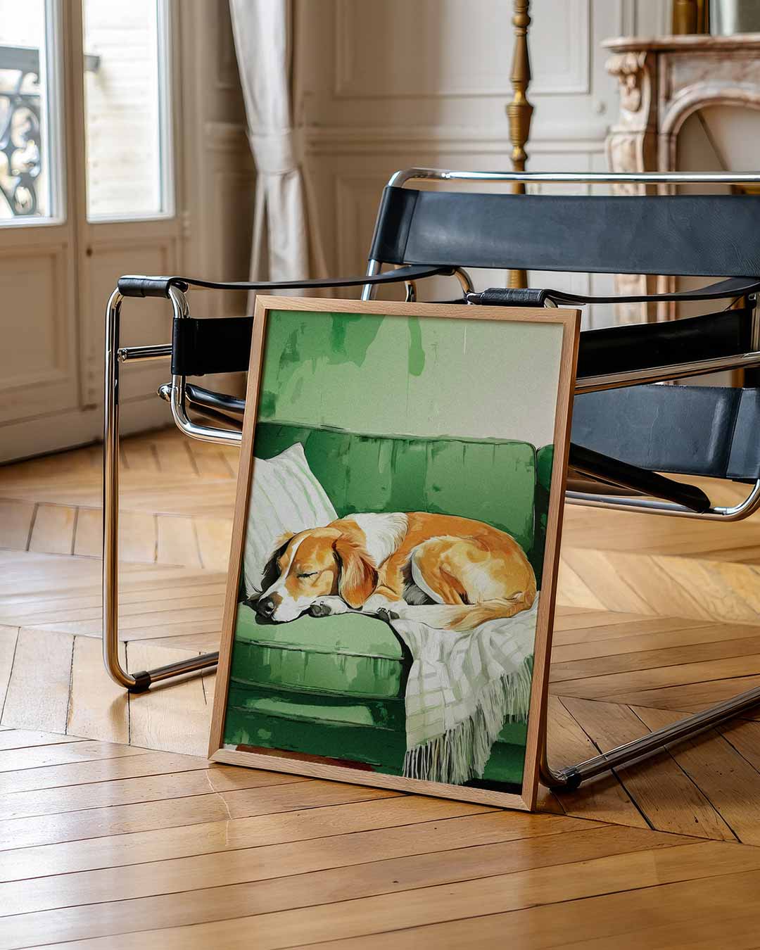 Dromerige Hond op de Bank Poster-WallArtistic