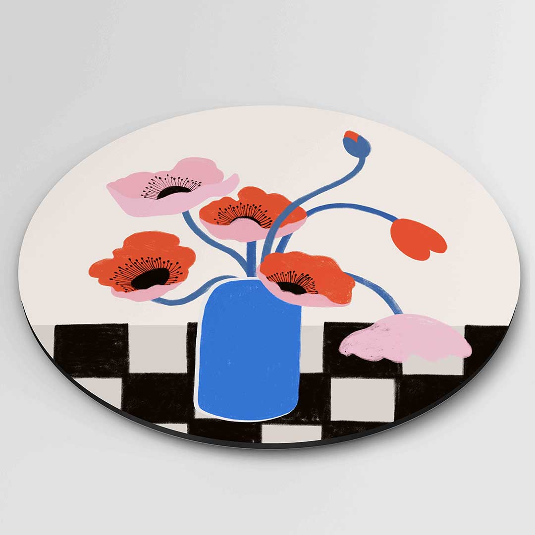 Bloemen in blauwe vaas Muurcirkel