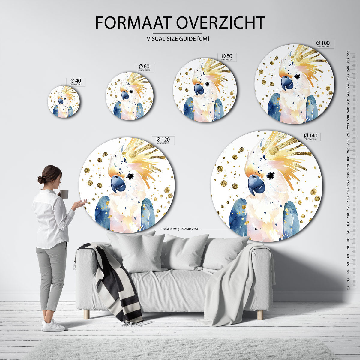 Papegaai met gouden accenten Muurcirkel