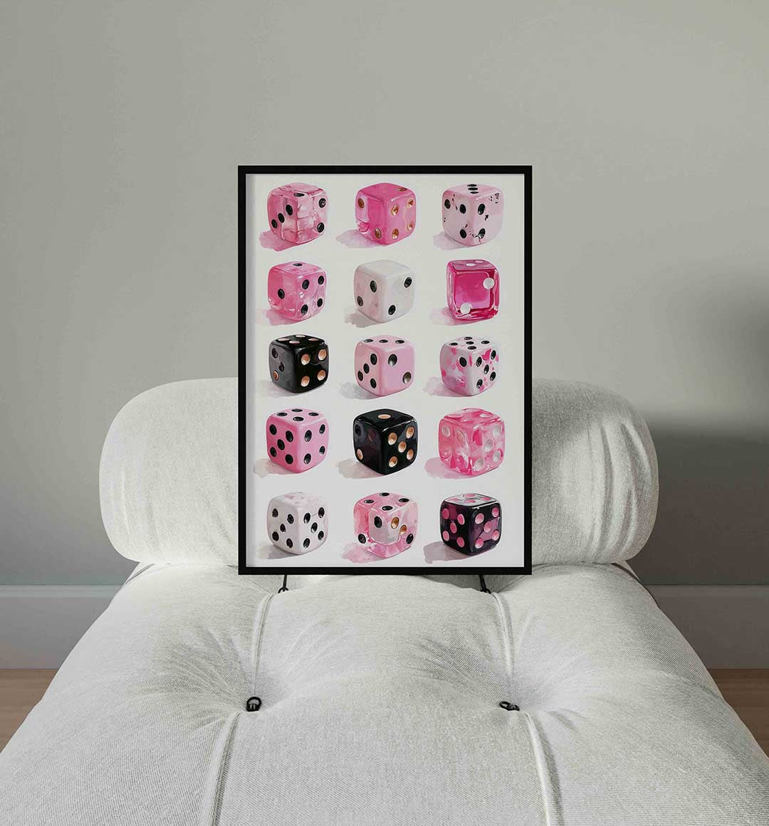 Dobbelstenen in roze en zwart Poster