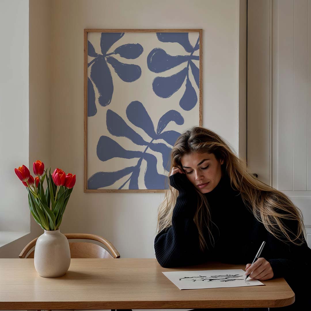 Blauwe Botanische Bloemenposter-WallArtistic