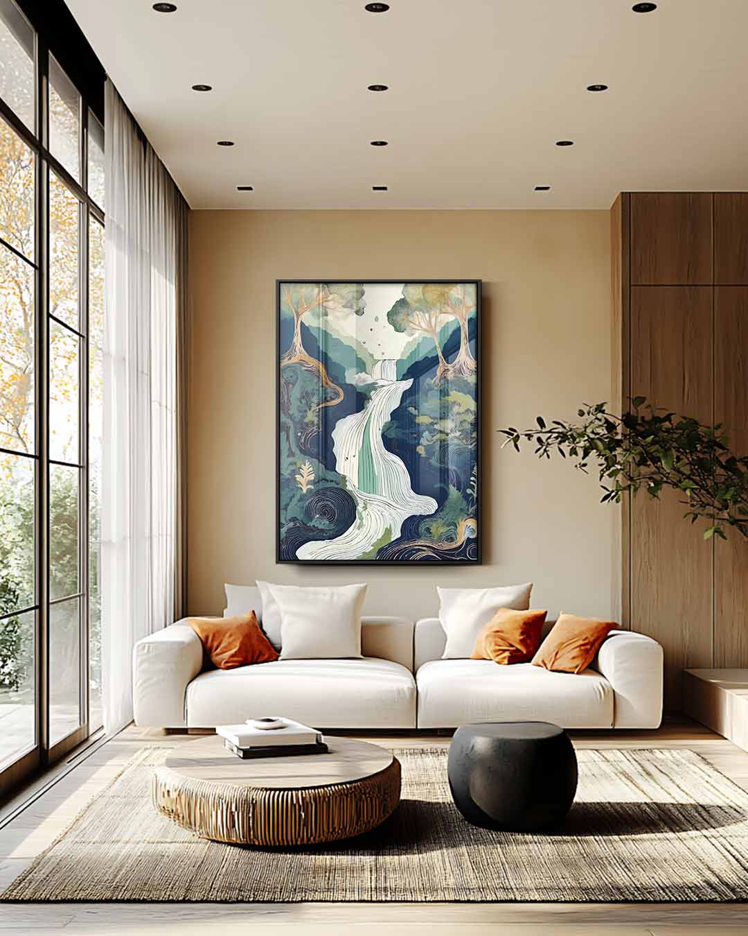 Waterval in het Bos Kunstwerk-canvas-dibond-plexiglas-wanddecoratie-WallArtistic