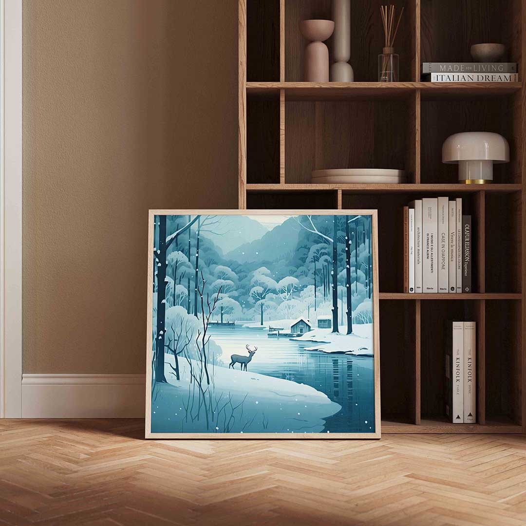 Winterlandschap met hert Poster
