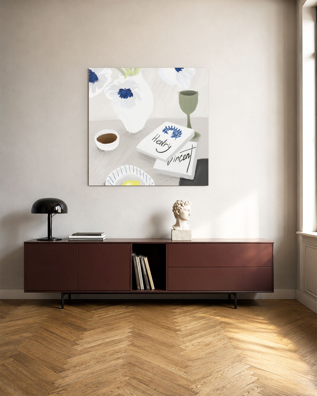 Bloemen en boeken Kunstwerk
