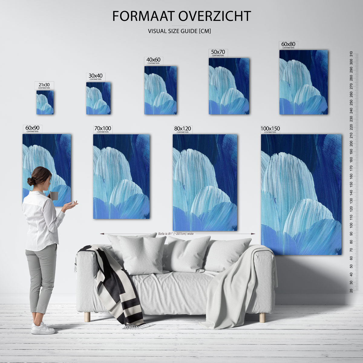 Blauwe penseelstreken Poster