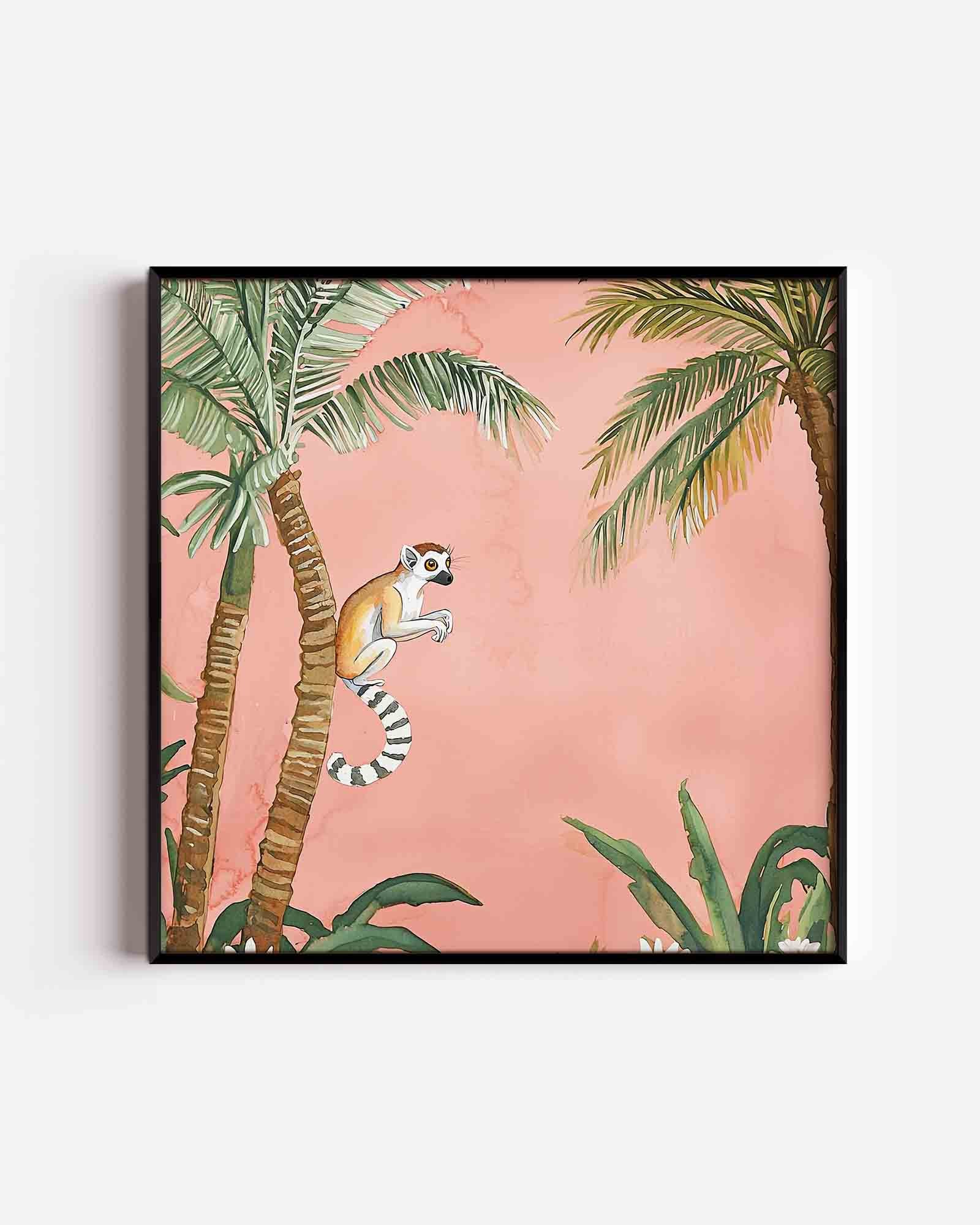 Lemur en palmbomen Poster