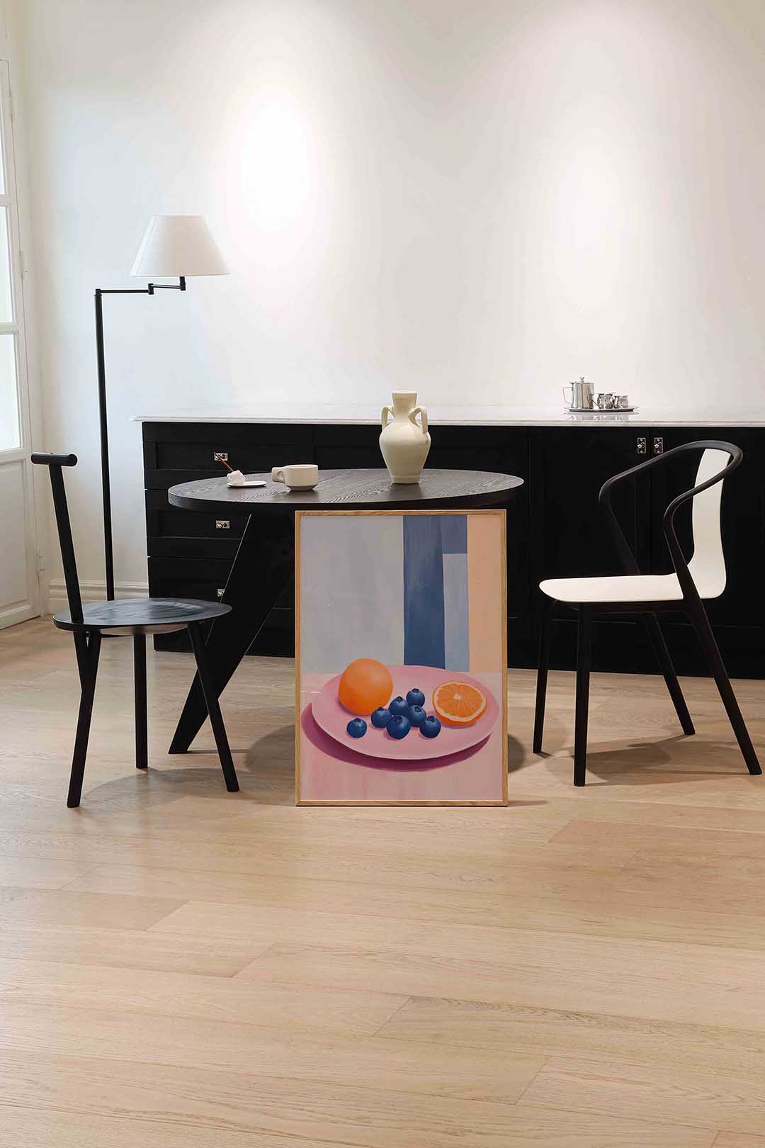 Fruit op roze bord Poster