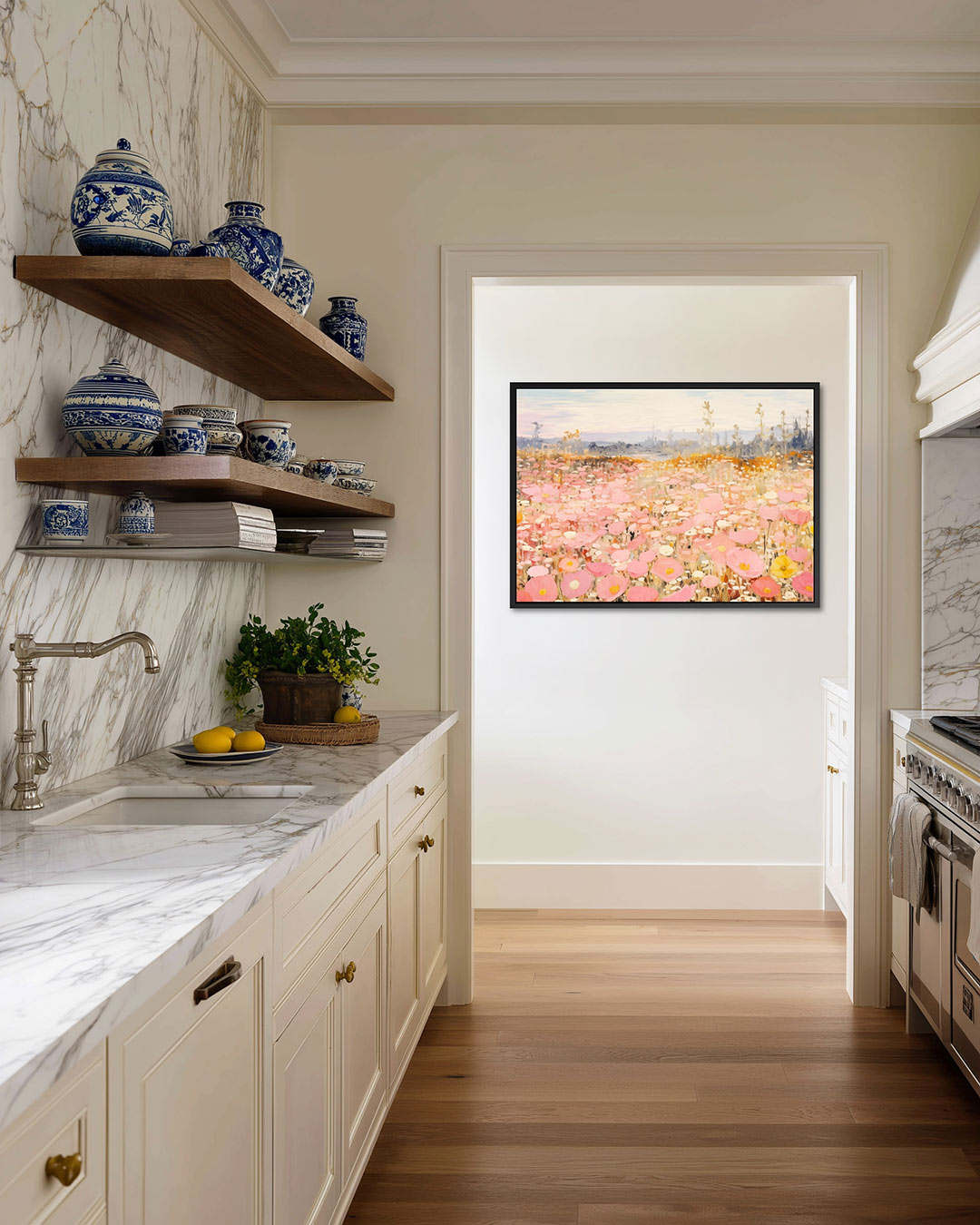Bloemenveld in pastel Kunstwerk
