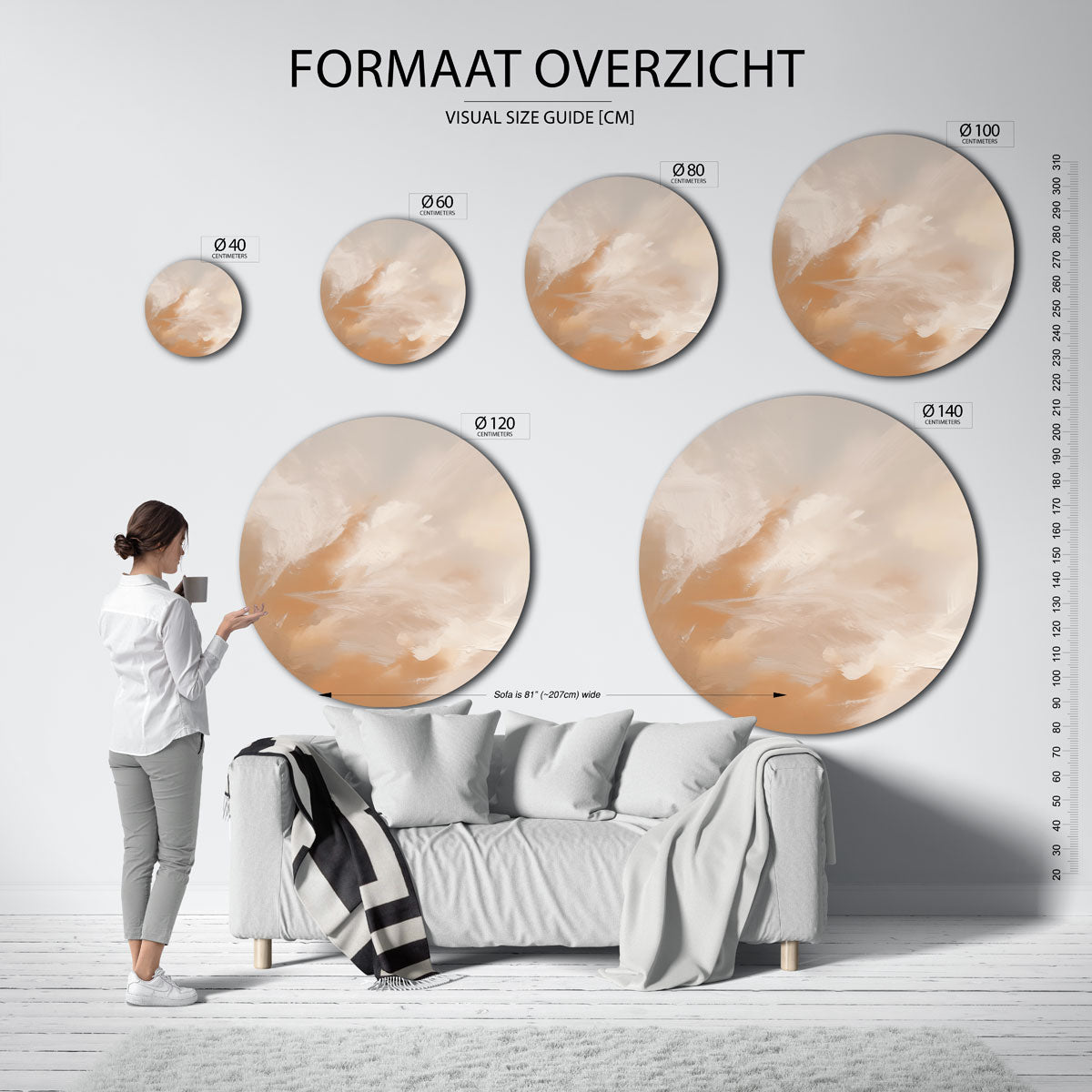 Abstracte beige en witte Muurcirkel
