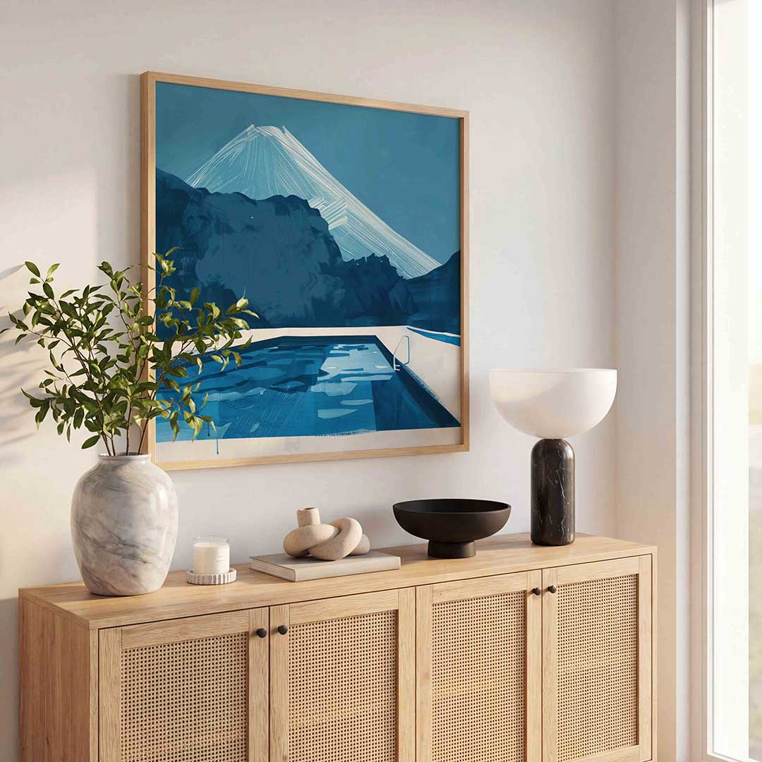 Zwembad en bergen Poster