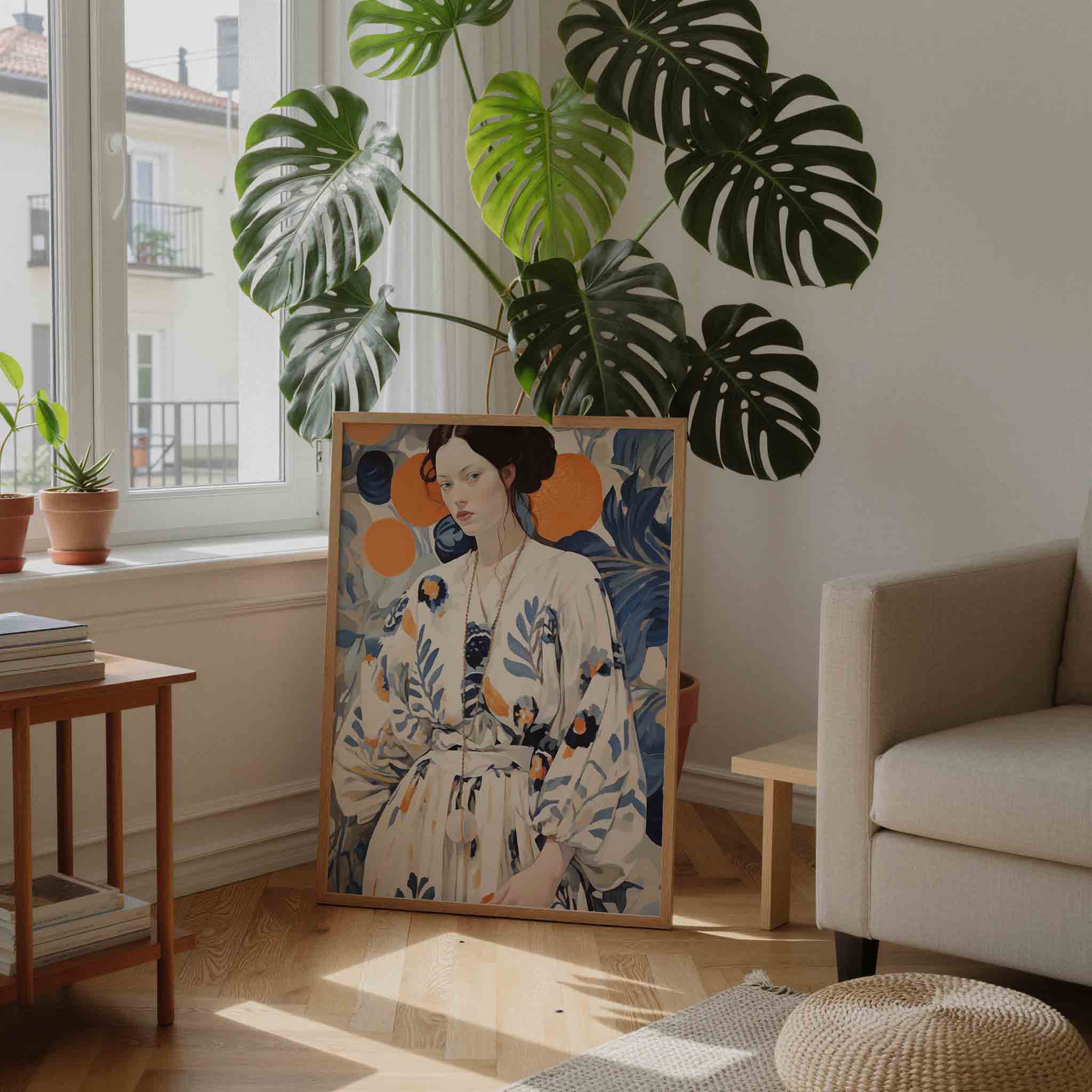 Vrouw met bloemenpatroon Poster