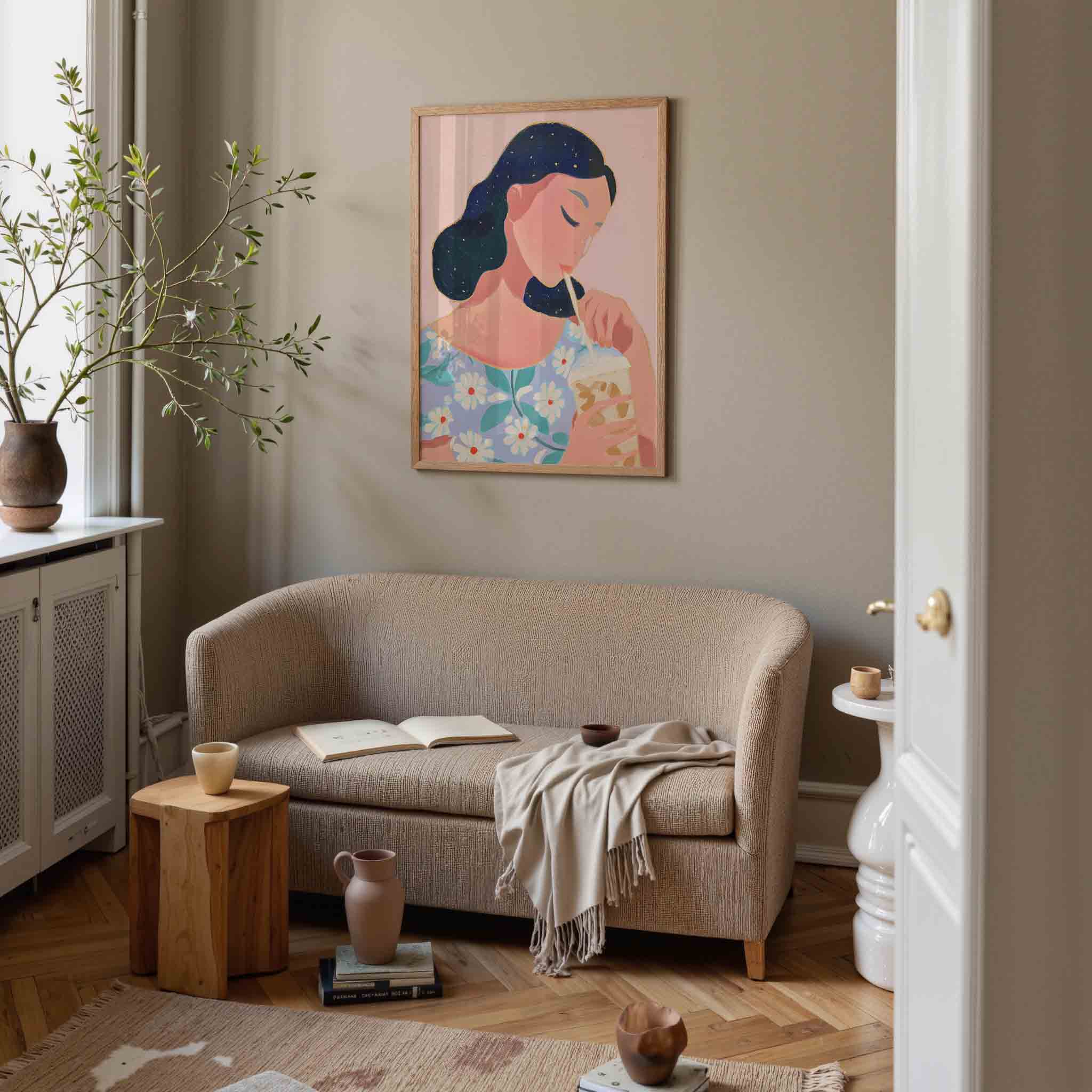 Vrouw met drankje Poster