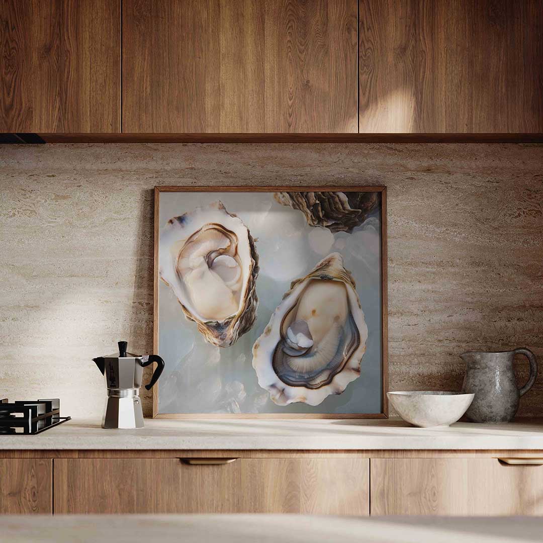 Open oesters op ijs Poster