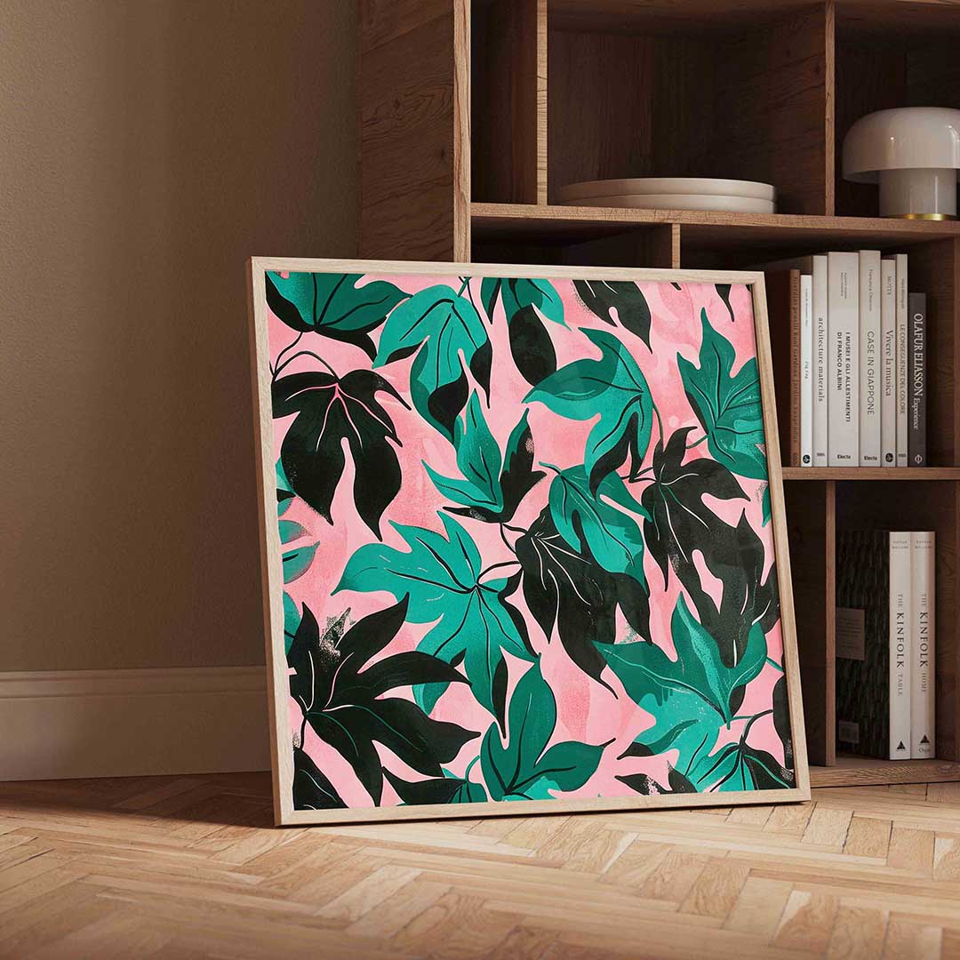Bladeren op roze Poster