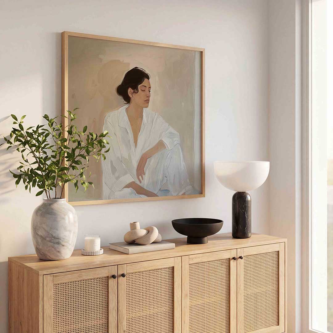 Vrouw in witte kleding Poster