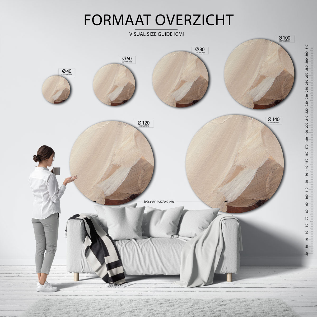 Beige en bruine penseelstreken Muurcirkel
