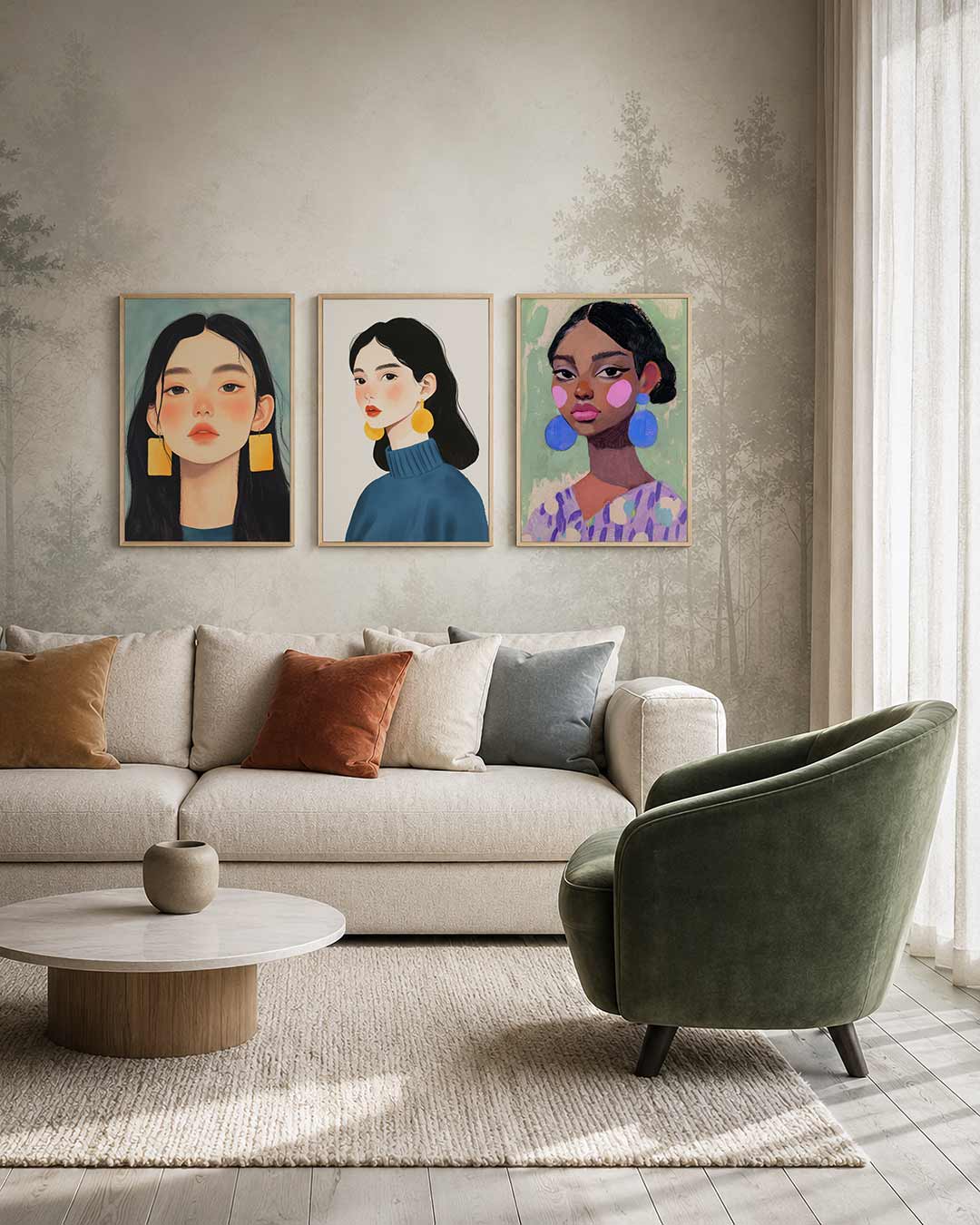 Portret met kleuraccenten Posterset