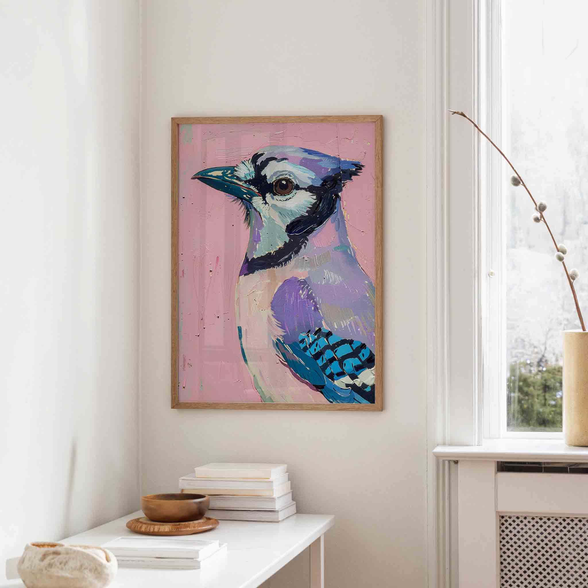 Vogel op roze achtergrond Poster