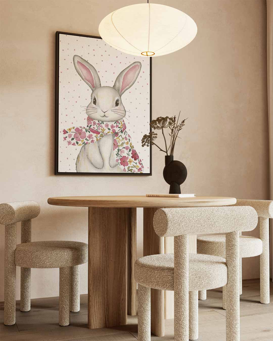 Schattige Bloemensjaal Konijn Kunstwerk-canvas-dibond-plexiglas-wanddecoratie-WallArtistic