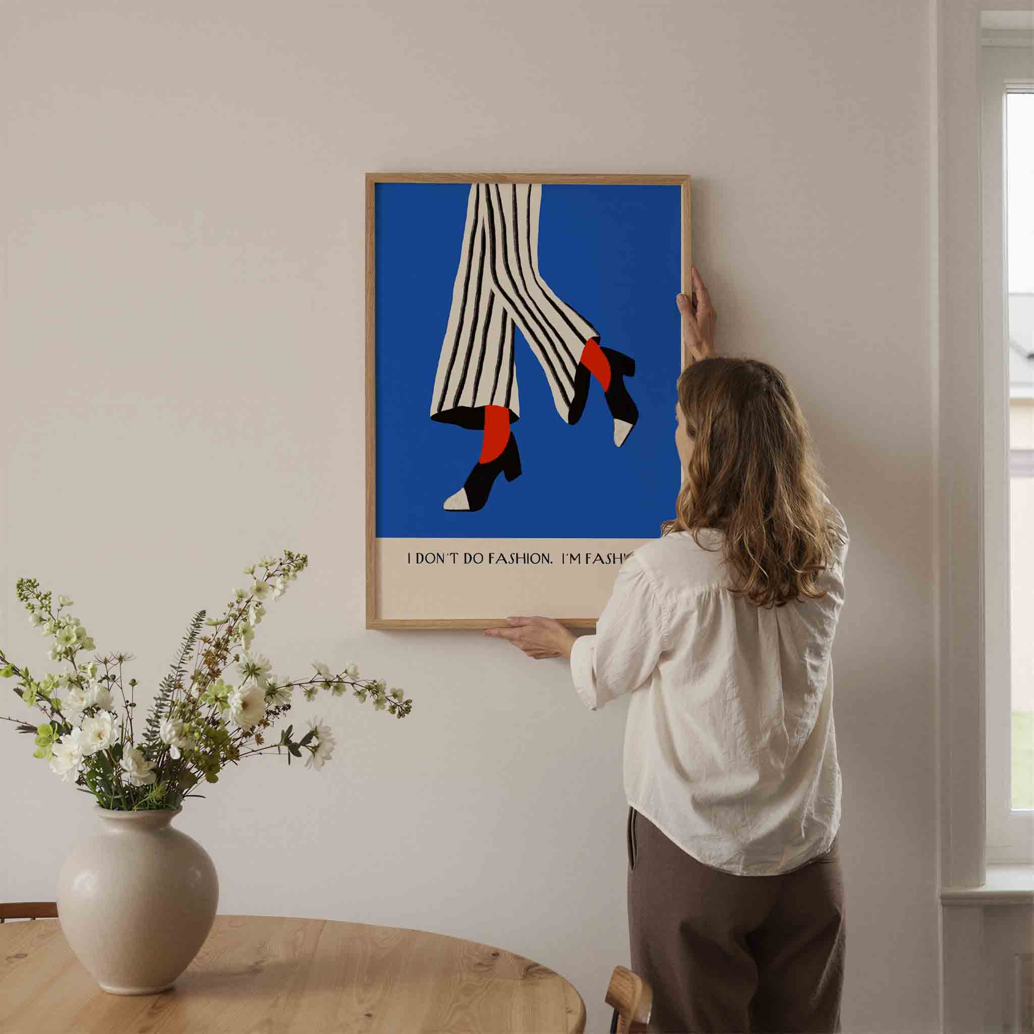 Gestreepte broek en hakken Poster