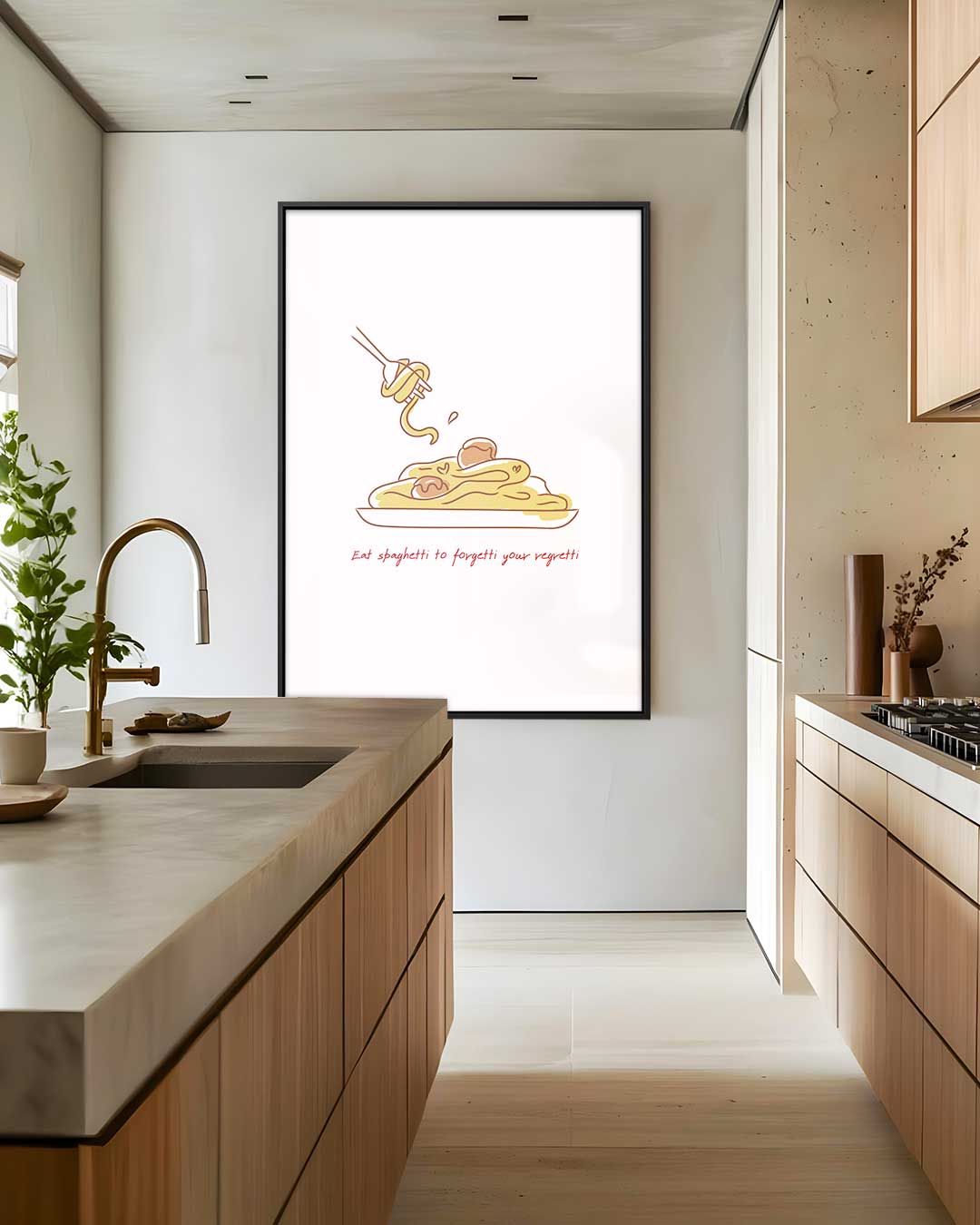 Spaghetti-Illustratie met Humor Kunstwerk-canvas-dibond-plexiglas-wanddecoratie-WallArtistic