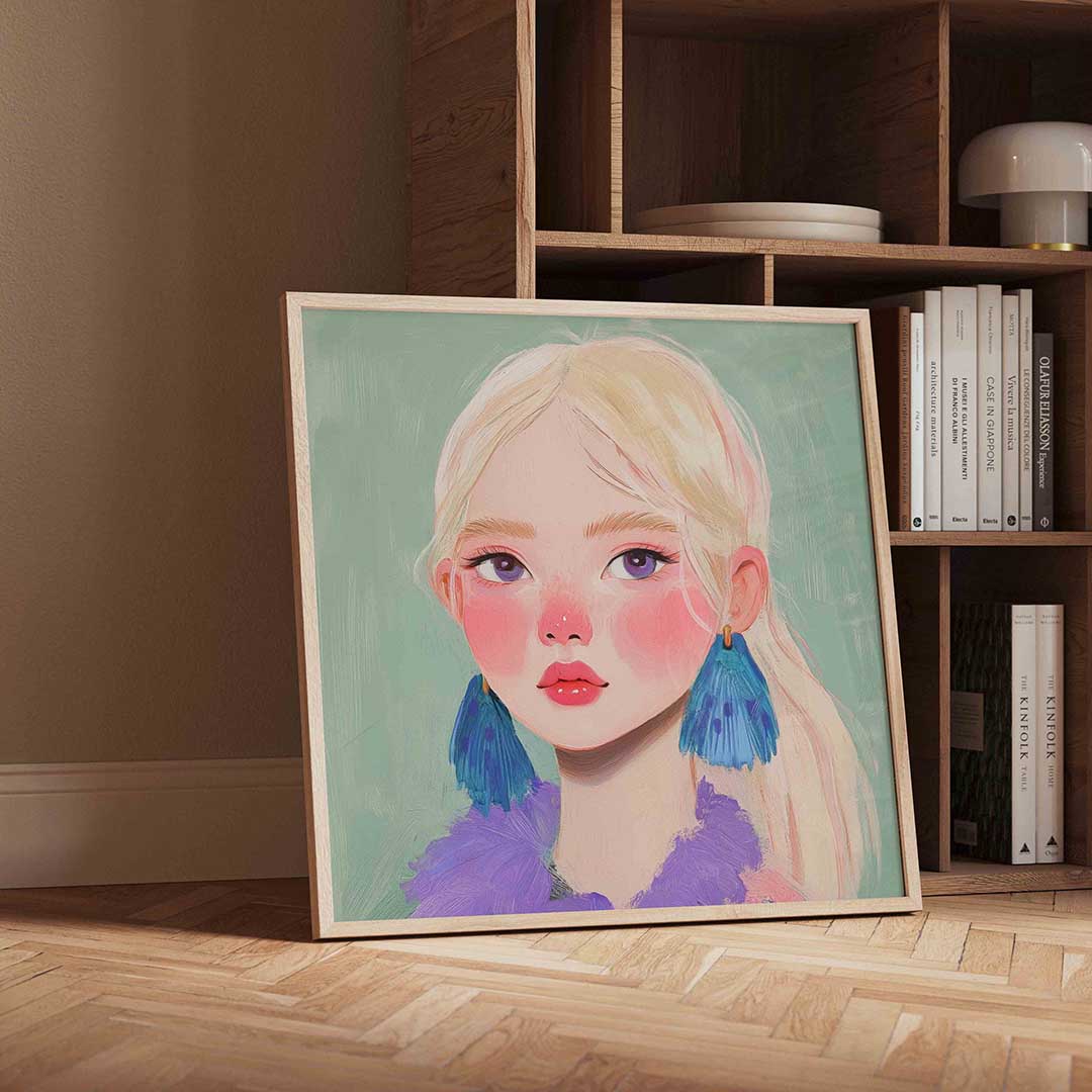 Portret met blauwe oorbellen Poster