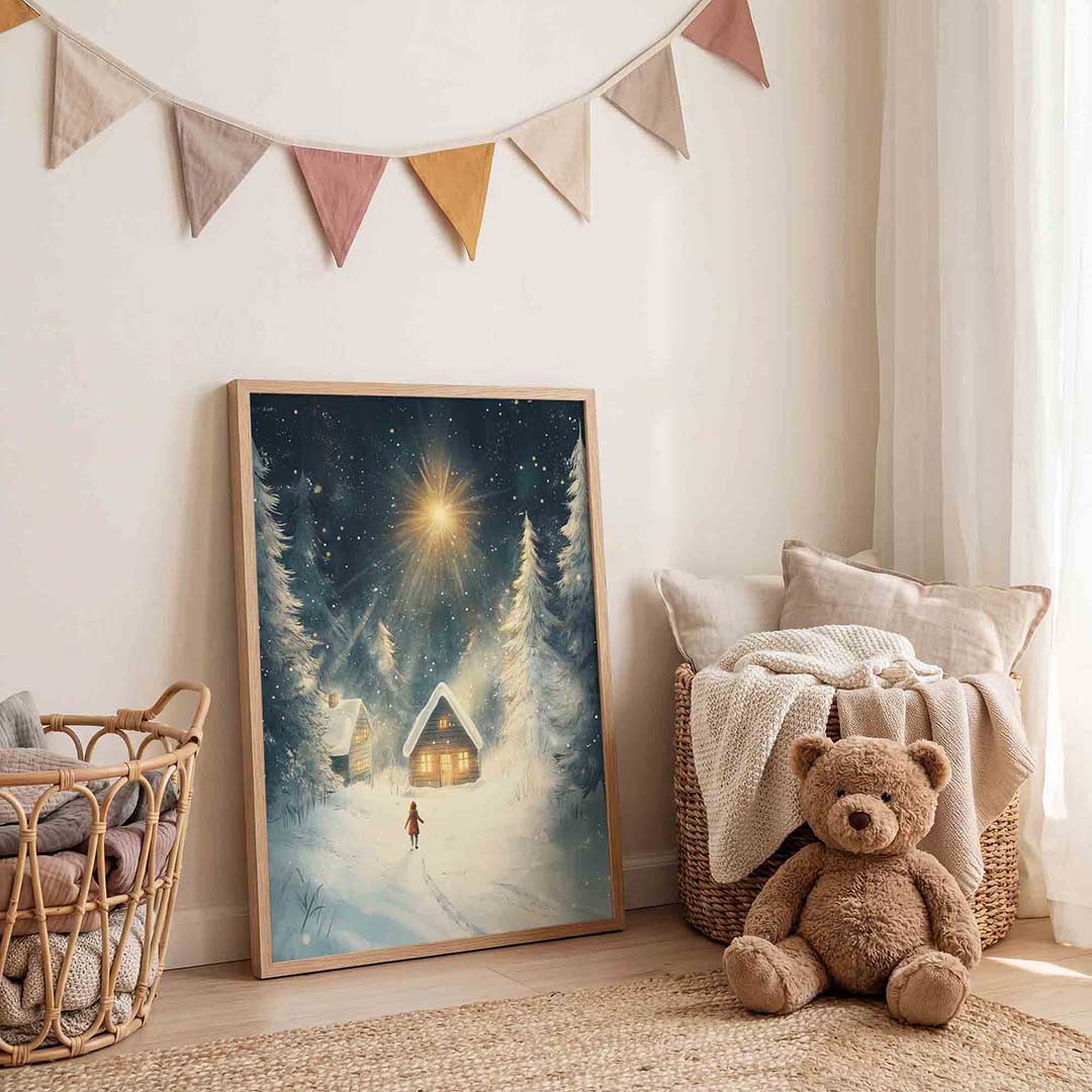 Sneeuwlandschap met huisjes Poster