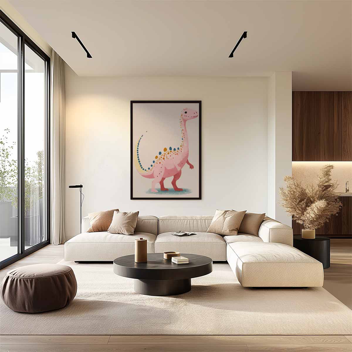 Schattige Dino Illustratie Kunstwerk-canvas-dibond-plexiglas-wanddecoratie-WallArtistic