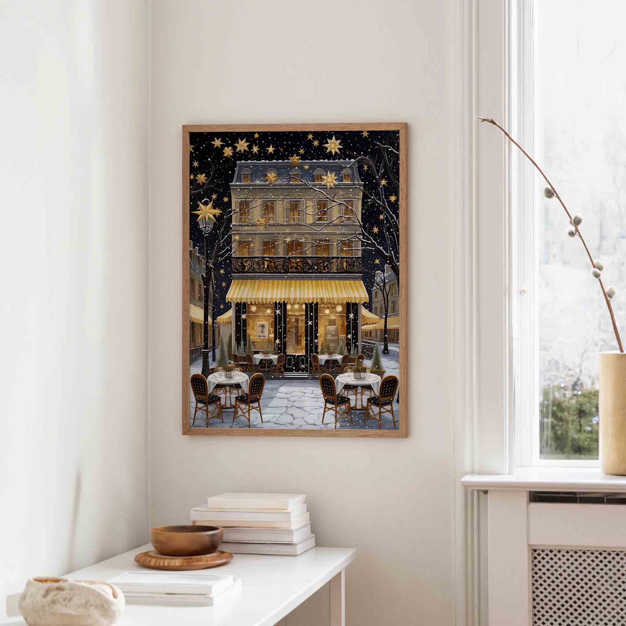 Parijs café in de sneeuw Poster