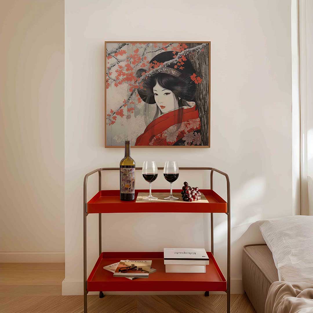 Vrouw met rode bloemen Poster