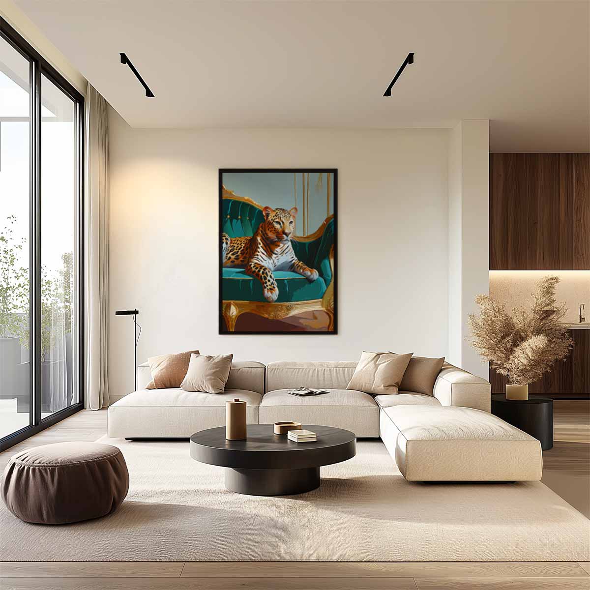 Luxuriöses Kunstwerk: Leopard auf Sofa
