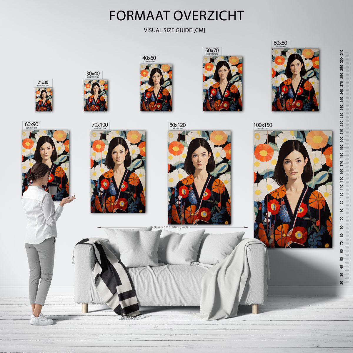 Vrouw met bloemenachtergrond Poster