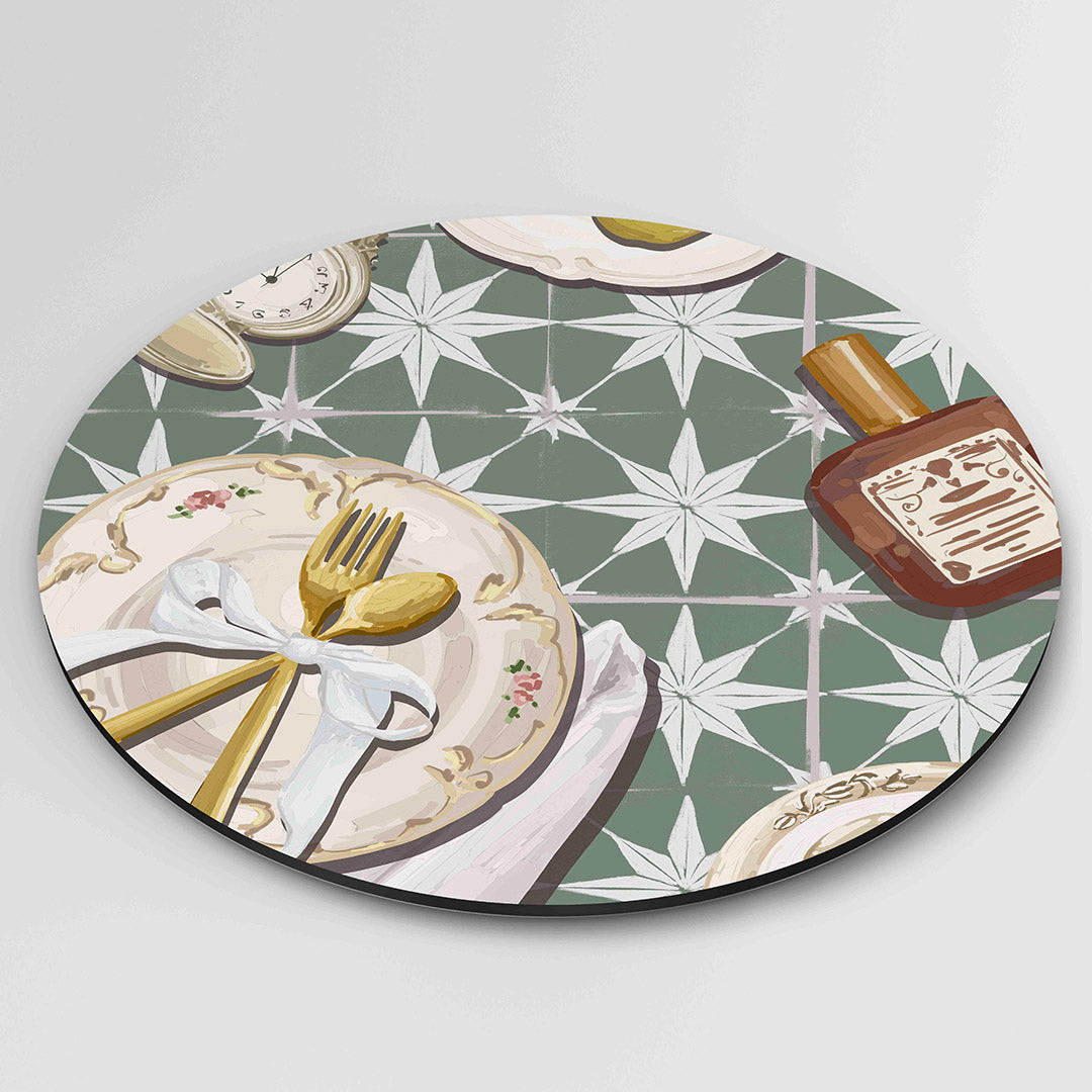 Gedekte tafel met klok Muurcirkel