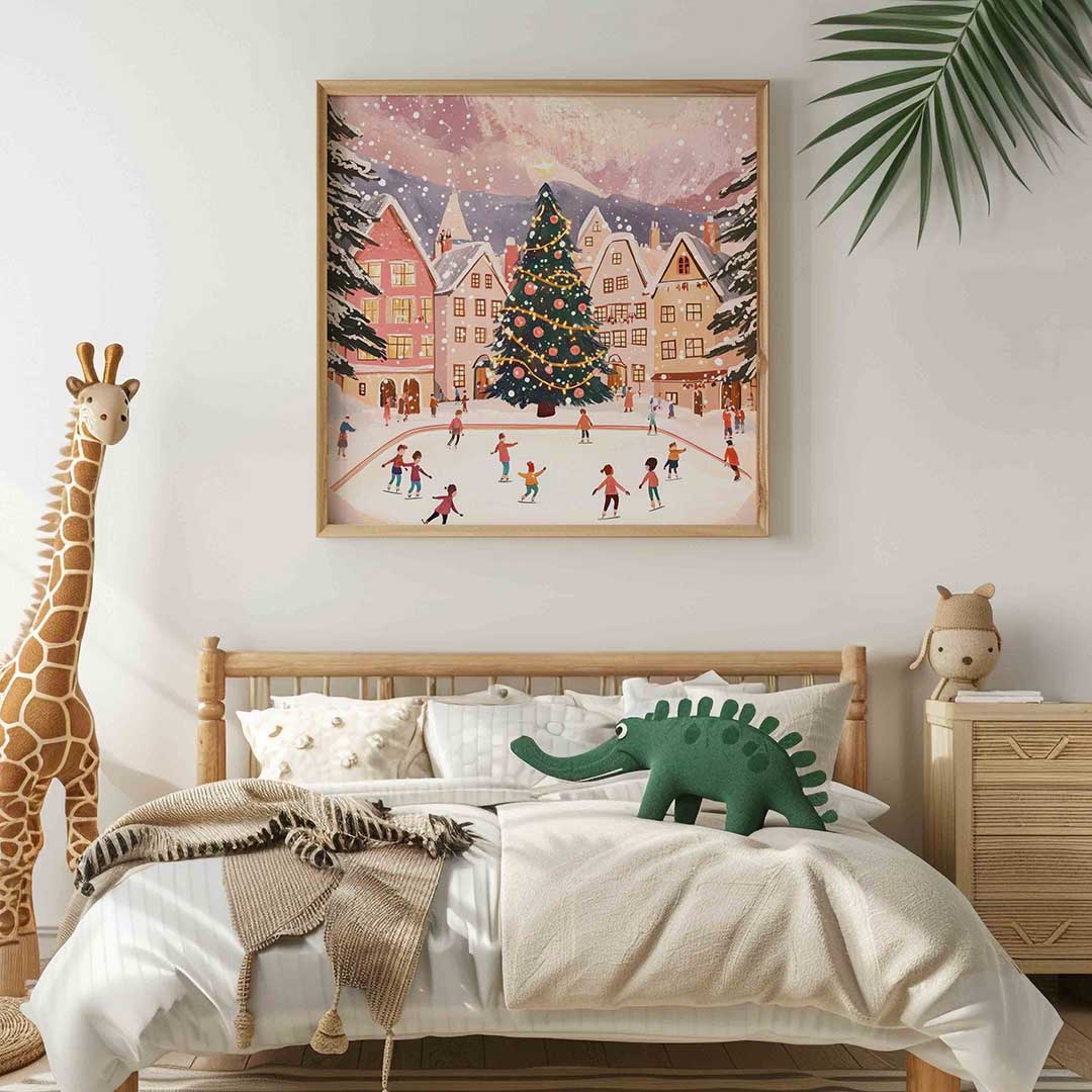 Schaatsende mensen bij kerstboom Poster